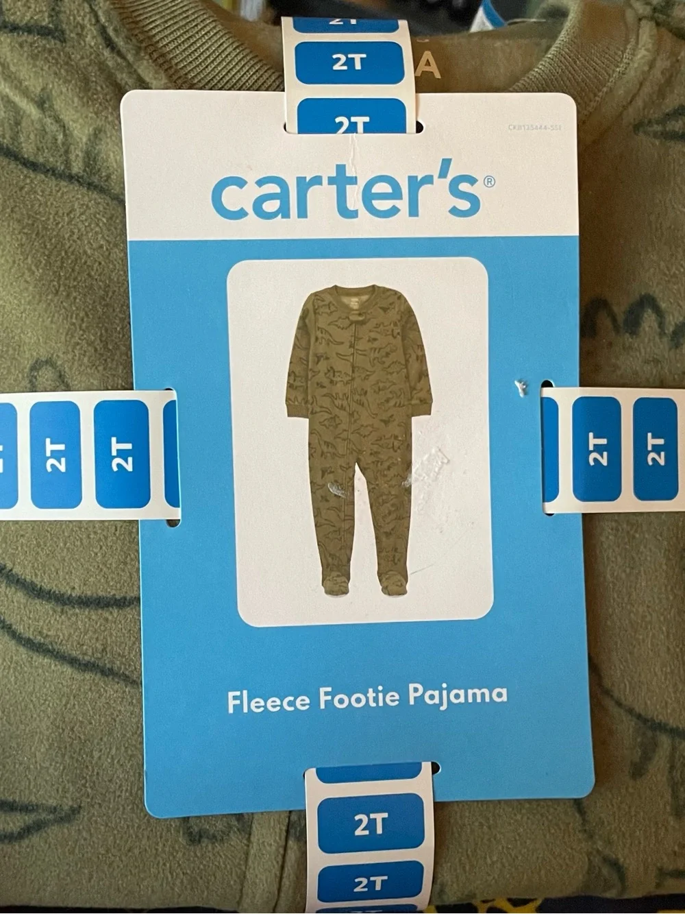 Carter's Green Dino’s Fleece Footie Pajama - 2T  Toddler NWT